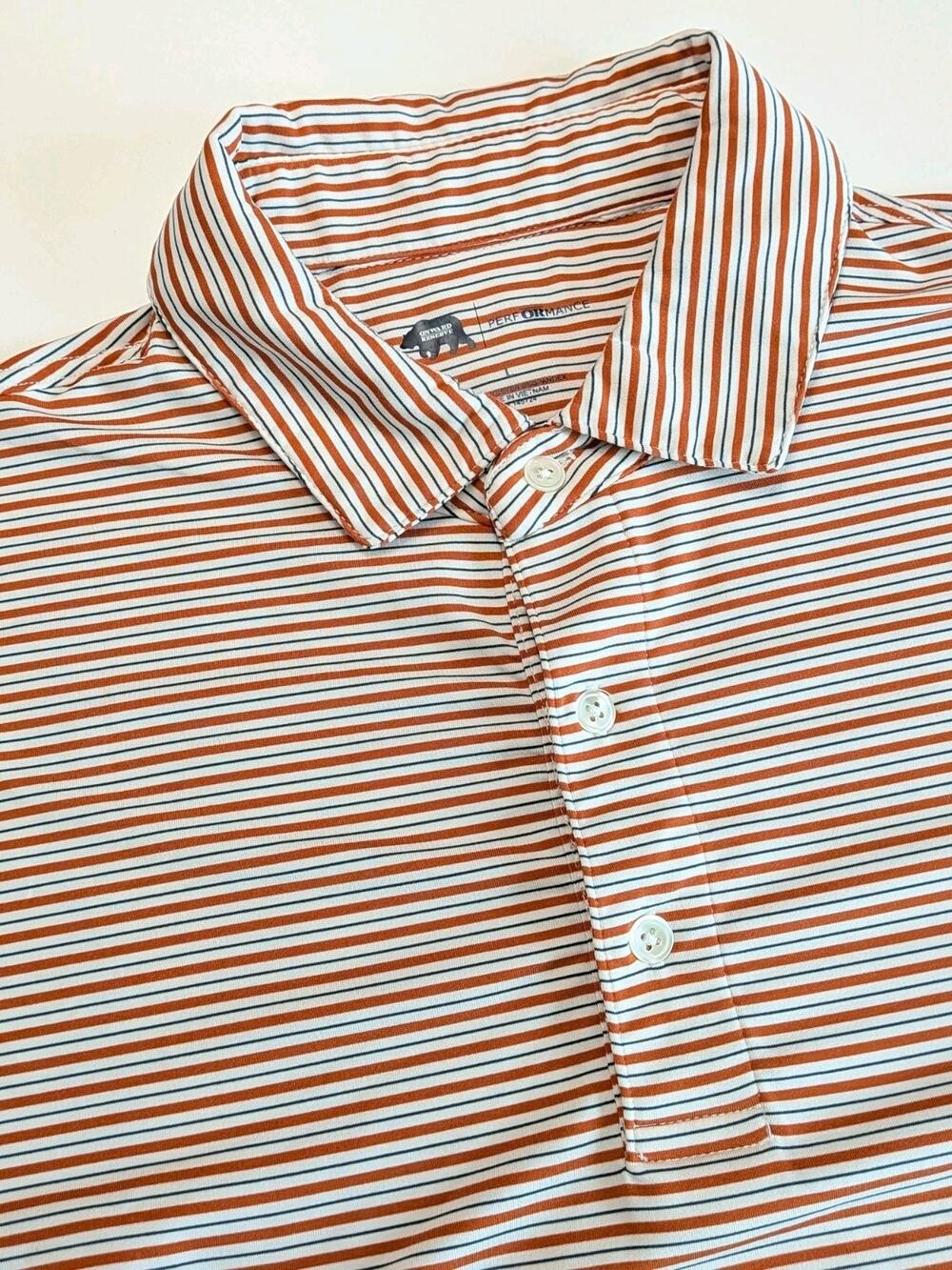 Onward Reserve Polo Shirt Mens L Large Orange Performance Golf Striped Stretch